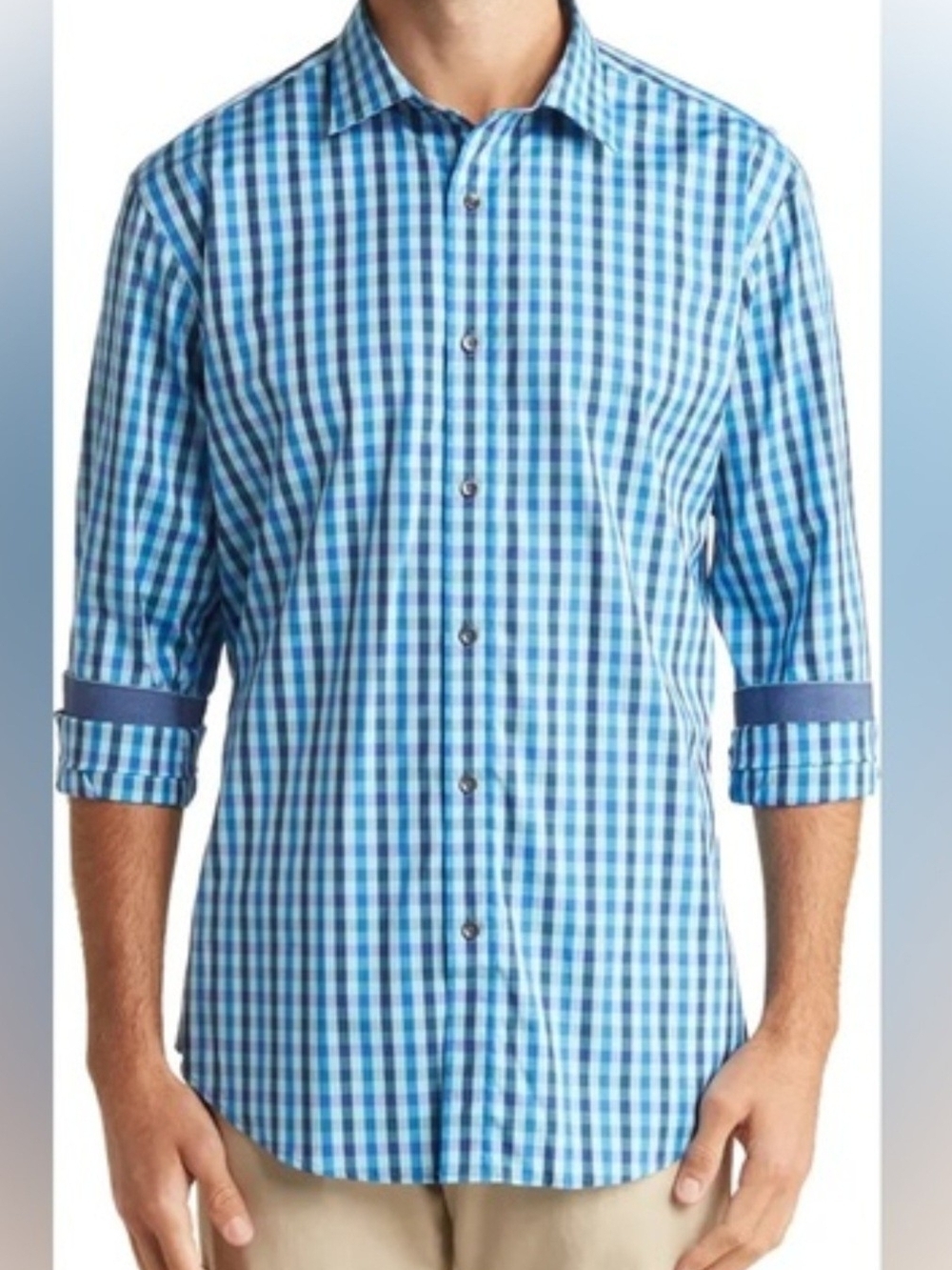 Bugatchi Classic Fit Mens Sz XL Plaid Long-Sleeve Button-Down 100% Cotton Shirt